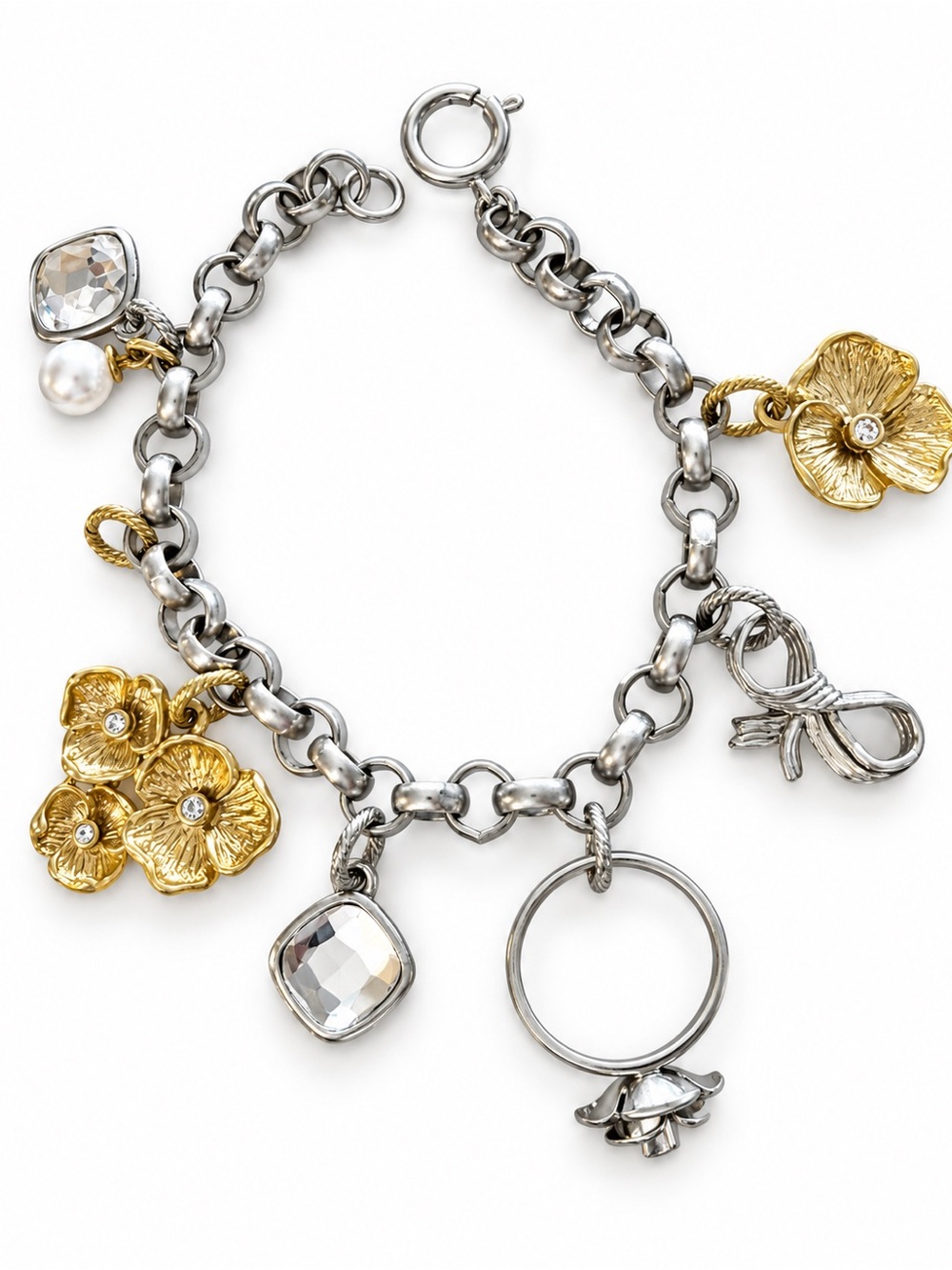 Gold & Silver Floral Charm Bracelet - Women Jewelry